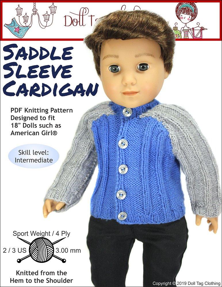 Doll Tag Clothing Knitting Saddle Sleeve Cardigan 18" Knitting Pattern Pixie Faire