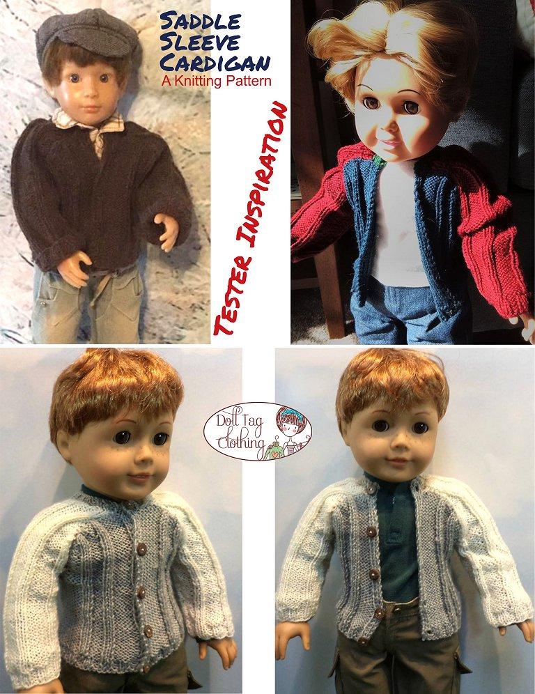 Doll Tag Clothing Knitting Saddle Sleeve Cardigan 18" Knitting Pattern Pixie Faire