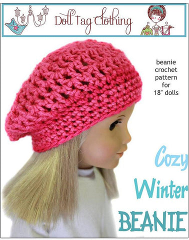 Doll Tag Clothing Crochet Cozy Winter Beanie Crochet Pattern 18" Dolls Pixie Faire