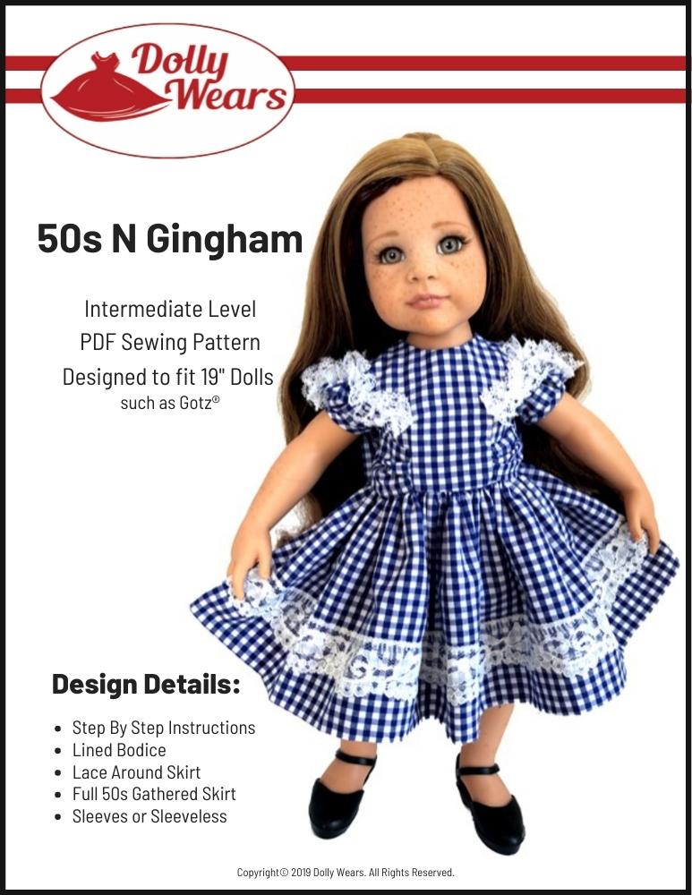 Dolly Wears Gotz 19" 50s N Gingham 19" Gotz Doll Clothes Pattern Pixie Faire