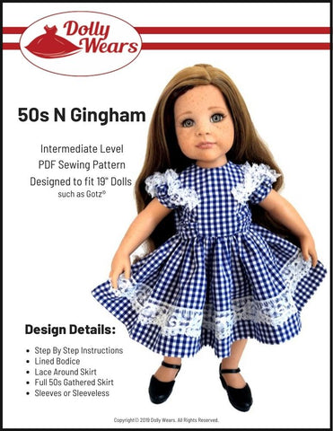 Dolly Wears Gotz 19" 50s N Gingham 19" Gotz Doll Clothes Pattern Pixie Faire