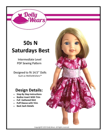 Dolly Wears WellieWishers 50s N Saturdays Best 14.5" Doll Clothes Pattern Pixie Faire