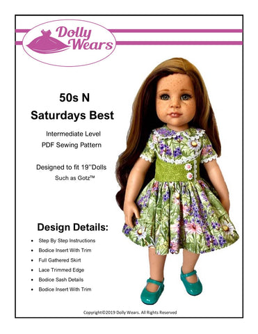 Dolly Wears Gotz 19" 50s N Saturdays Best 19" Gotz Doll Clothes Pattern Pixie Faire