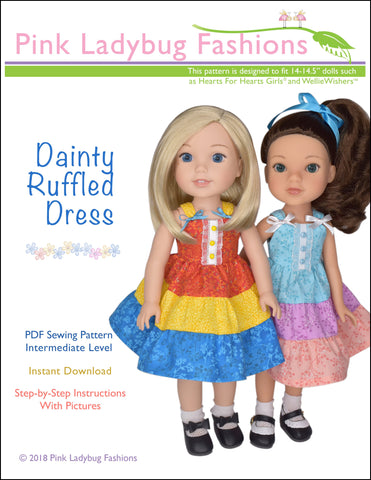 Pink Ladybug WellieWishers Dainty Ruffled Dress 14-14.5" Doll Clothes Pattern Pixie Faire