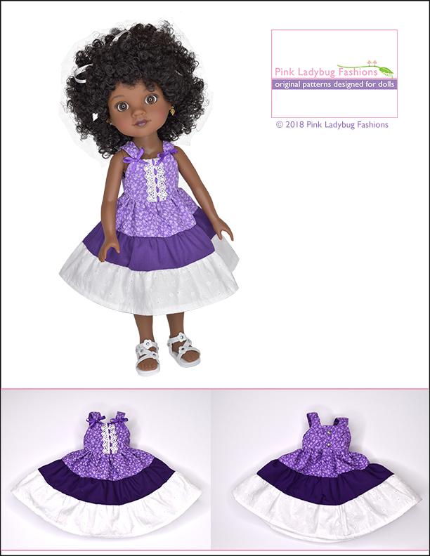 Pink Ladybug WellieWishers Dainty Ruffled Dress 14-14.5" Doll Clothes Pattern Pixie Faire
