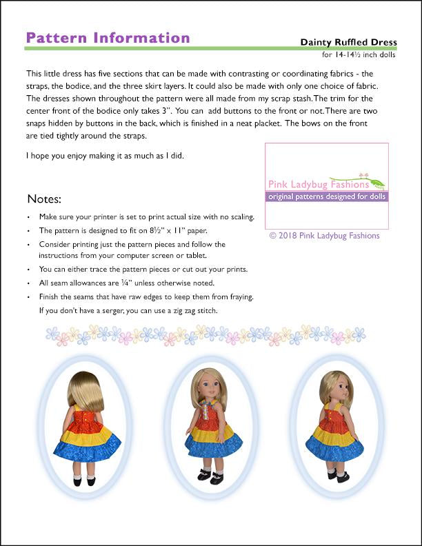 Pink Ladybug WellieWishers Dainty Ruffled Dress 14-14.5" Doll Clothes Pattern Pixie Faire
