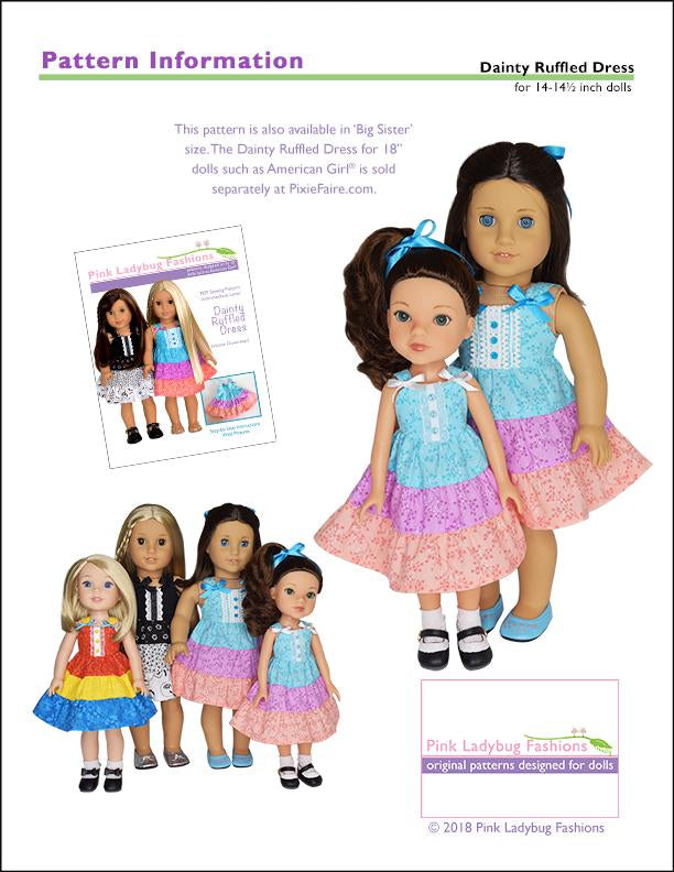 Pink Ladybug WellieWishers Dainty Ruffled Dress 14-14.5" Doll Clothes Pattern Pixie Faire