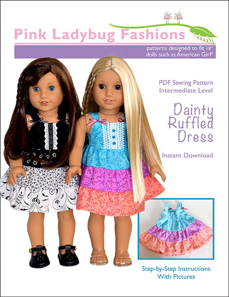 Pink Ladybug Dainty Ruffled Dress Doll Clothes Pattern 18 inch American  Girl Dolls