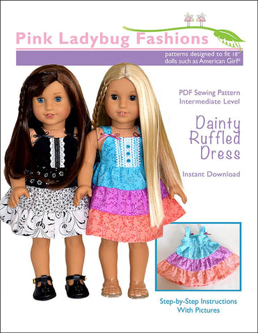 Pink Ladybug 18 Inch Modern Dainty Ruffled Dress 18" Doll Clothes Pattern Pixie Faire