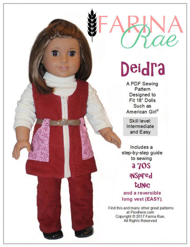 Farina Rae 18 Inch Historical Deidre Tunic and Vest 18" Doll Clothes Pattern Pixie Faire
