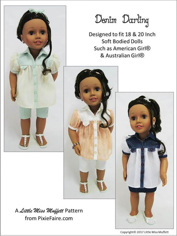 Little Miss Muffett 18 Inch Modern Denim Darling 18" Doll Clothes Pattern Pixie Faire