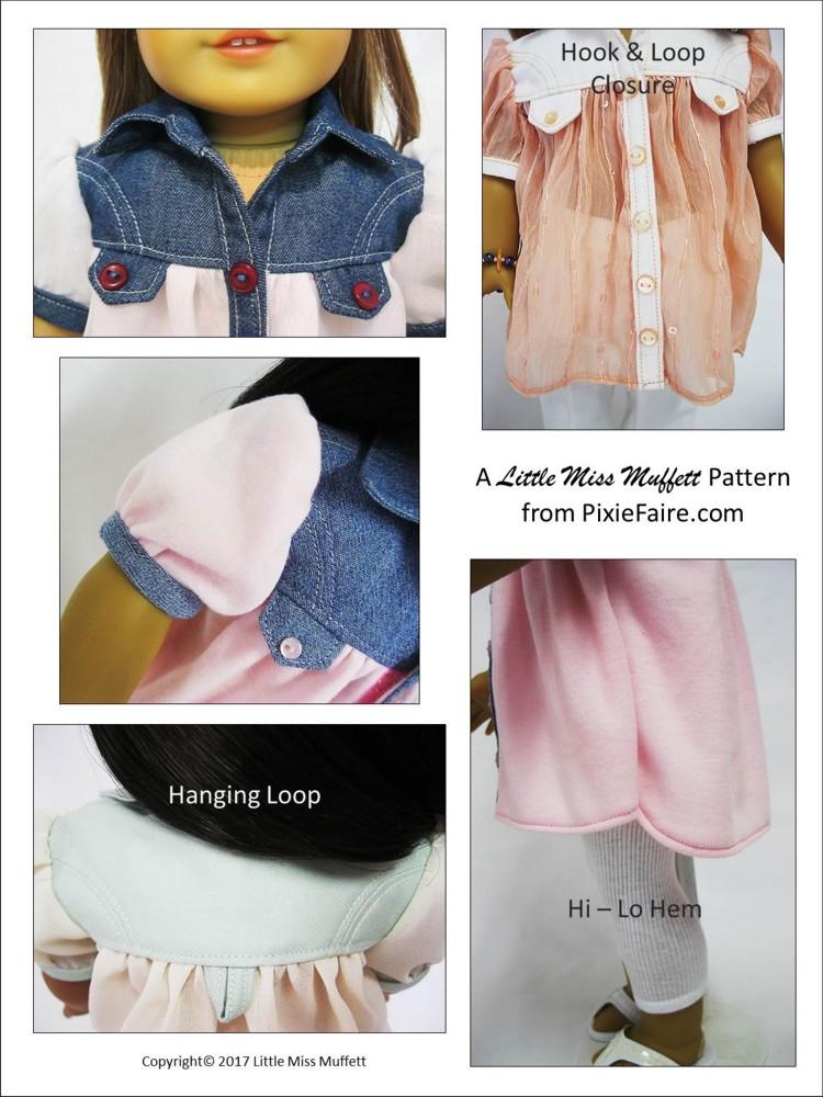 Little Miss Muffett 18 Inch Modern Denim Darling 18" Doll Clothes Pattern Pixie Faire