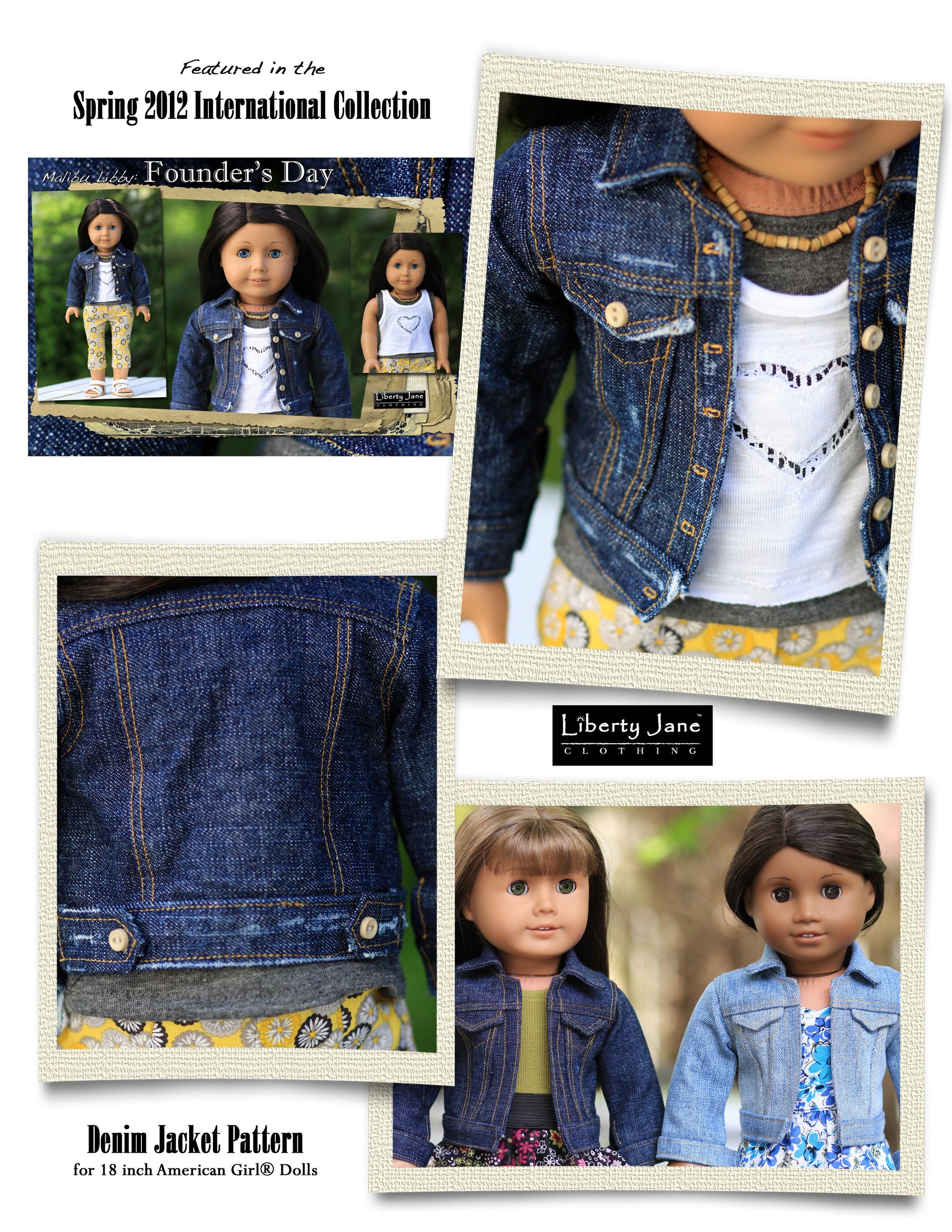Liberty Jane 18 Inch Modern Denim Jacket 18" Doll Clothes Pattern Pixie Faire