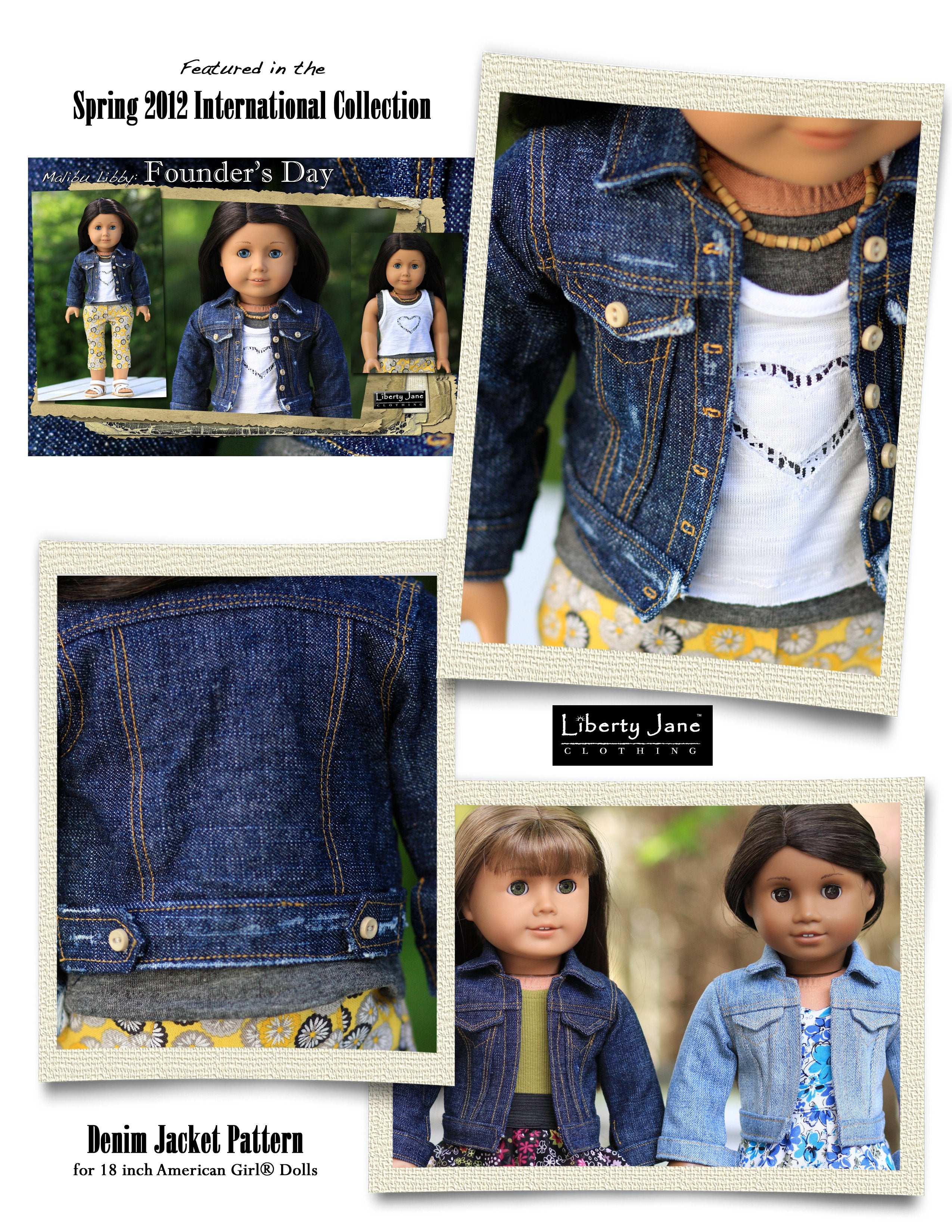 Liberty Jane 18 Inch Modern Denim Jacket 18" Doll Clothes Pattern Pixie Faire