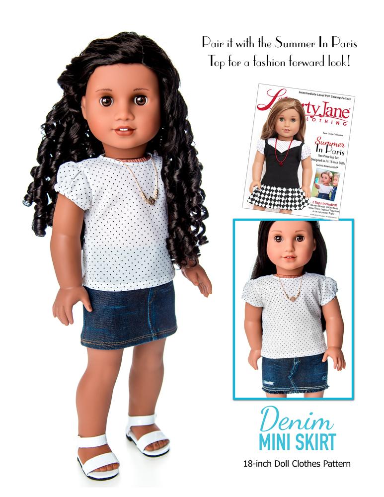 Liberty Jane 18 Inch Modern Denim Mini Skirt 18" Doll Clothes Pattern Pixie Faire