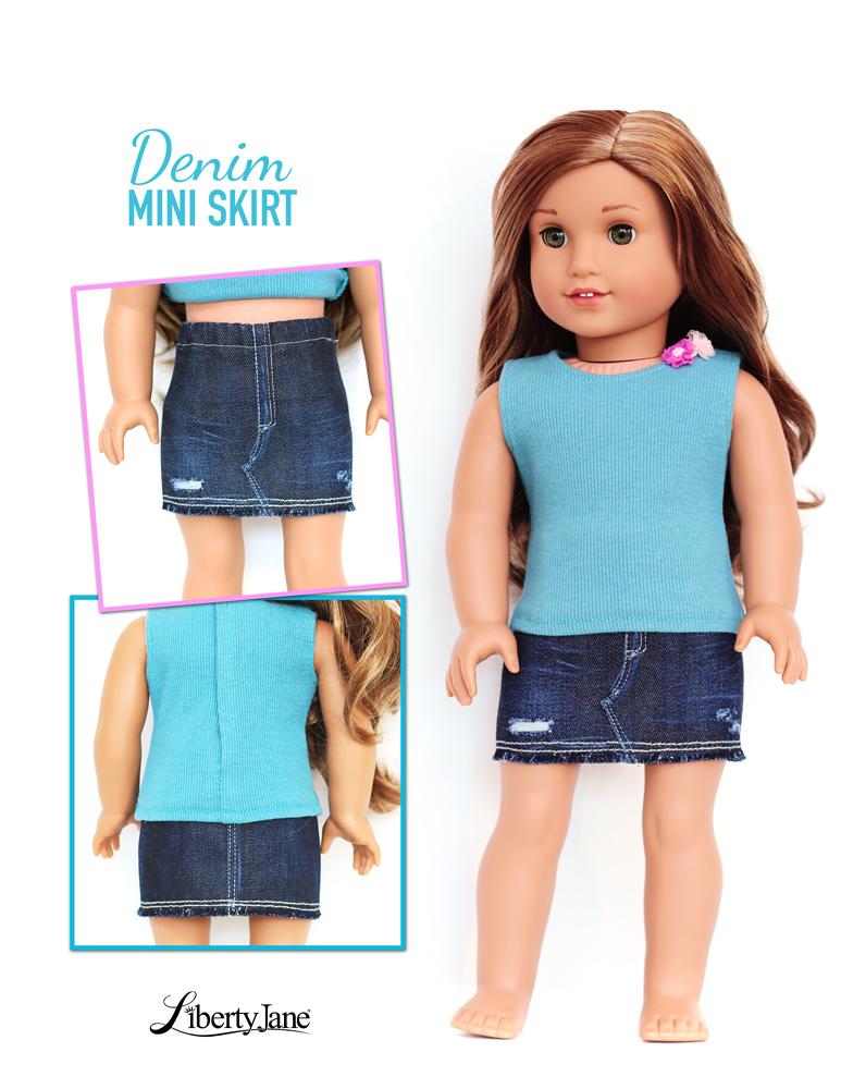 Liberty Jane 18 Inch Modern Denim Mini Skirt 18" Doll Clothes Pattern Pixie Faire
