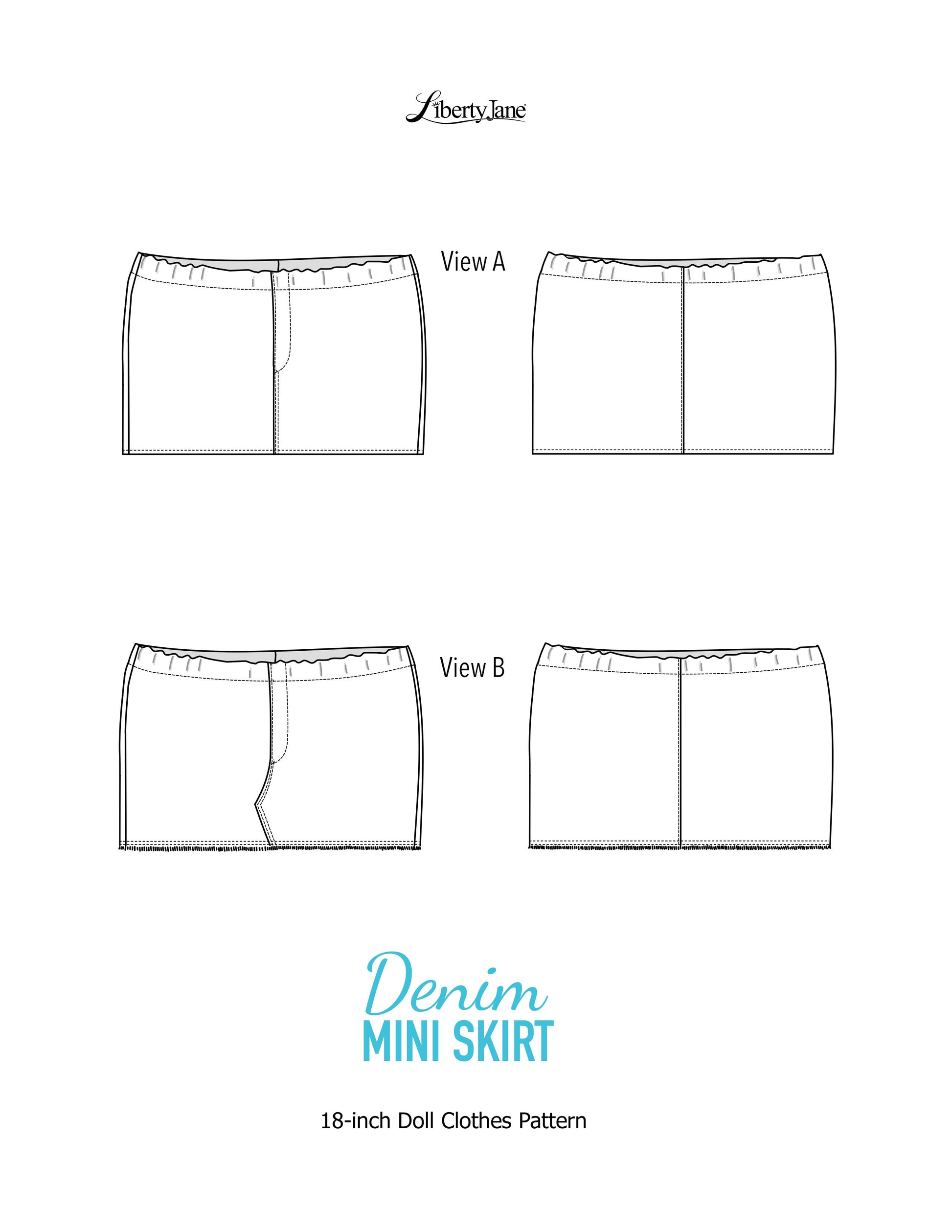 Liberty Jane 18 Inch Modern Denim Mini Skirt 18" Doll Clothes Pattern Pixie Faire