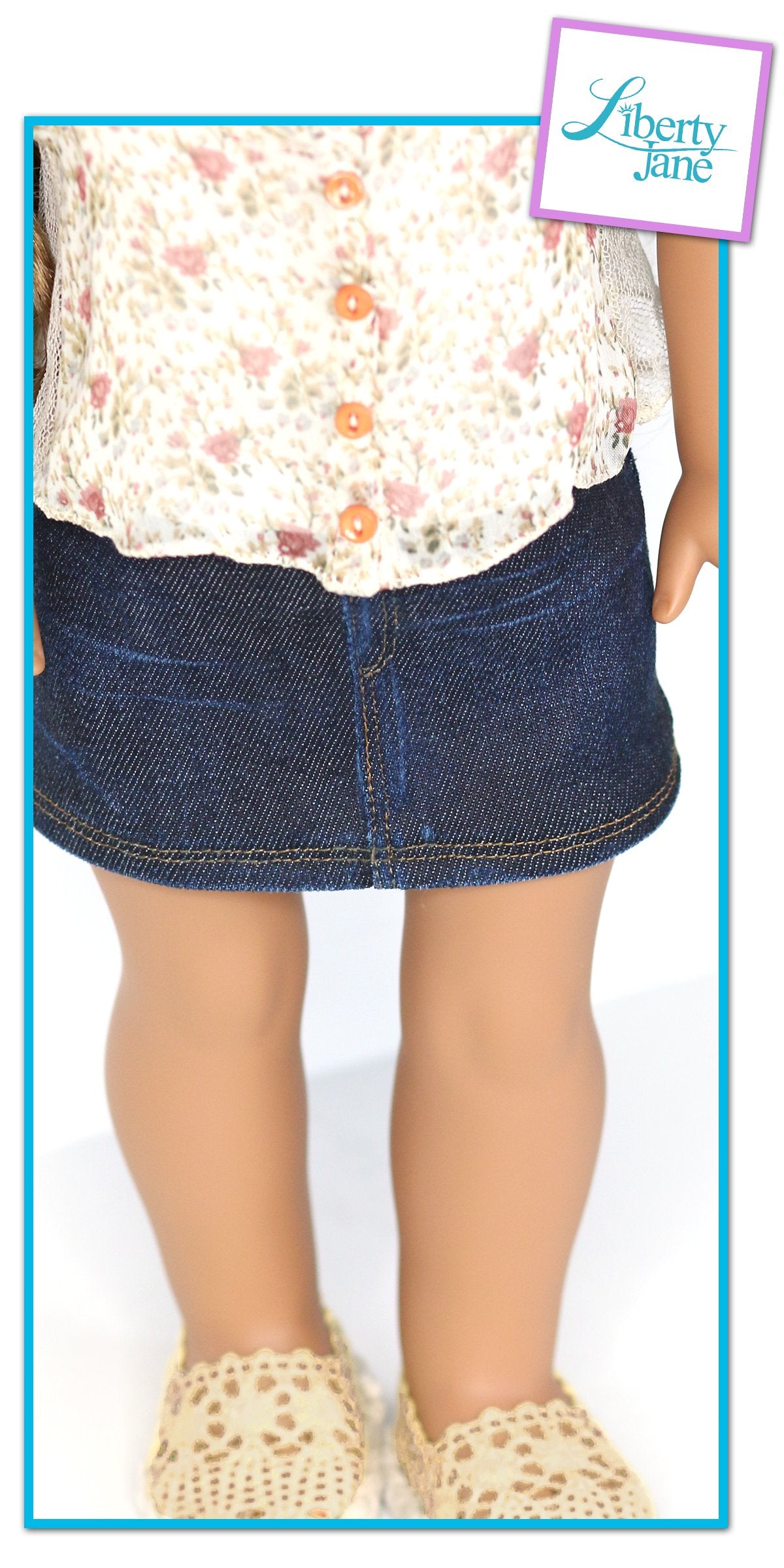 Liberty Jane 18 Inch Modern Denim Mini Skirt 18" Doll Clothes Pattern Pixie Faire