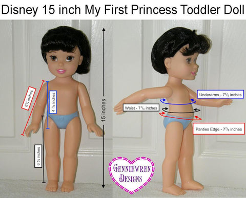 Genniewren Disney Doll Lizzie - Dress, Top and Capri Pants Pattern for Disney My First Toddler Princess Dolls Pixie Faire