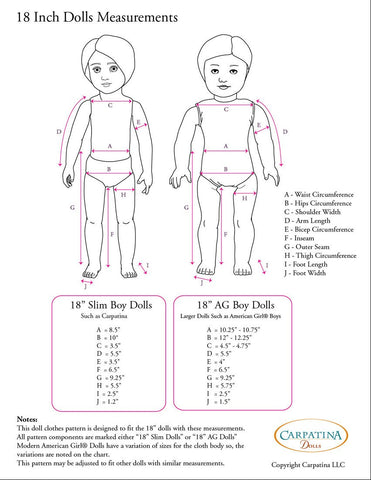 Carpatina Dolls 18 Inch Boy Doll Formal Suit - Jacket and Pants Multi-sized Pattern for Regular and Slim 18" Boy Dolls Pixie Faire