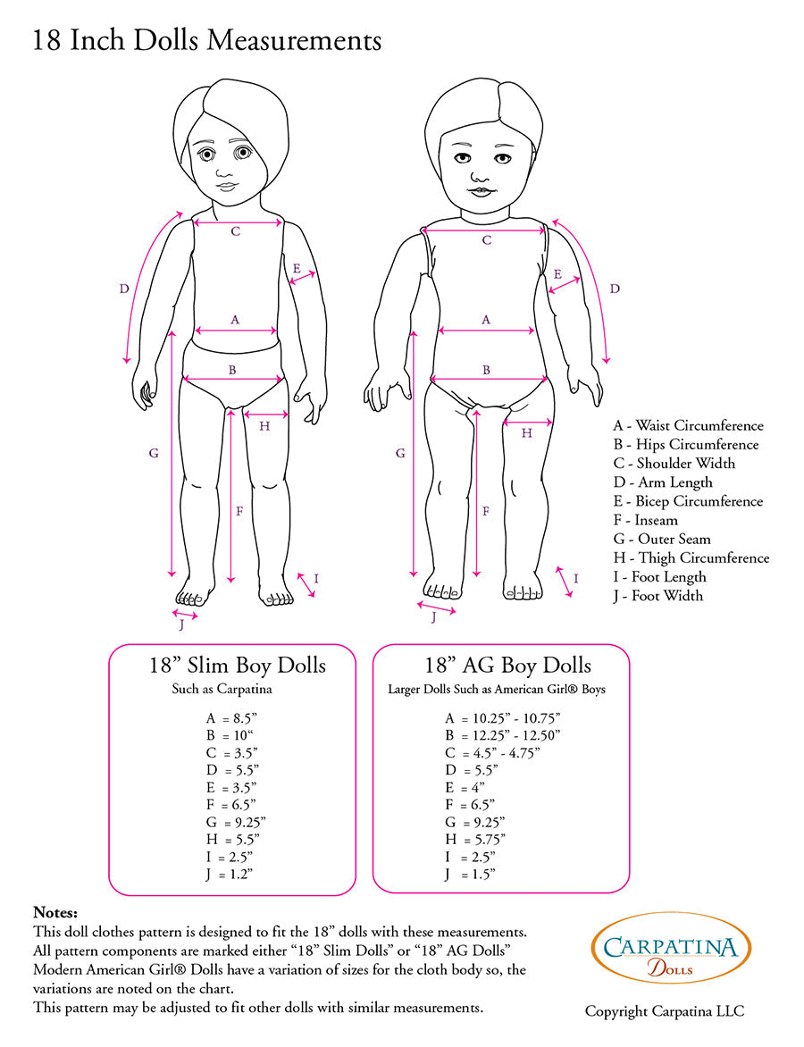 Carpatina Dolls 18 Inch Boy Doll Tudor Style Tunic Multi-sized Pattern for Regular and Slim 18" Boy Dolls Pixie Faire