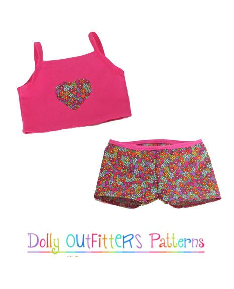 Dolly Outfitters 18 Inch Modern Cami and PJ Shorts 18" Doll Clothes Pattern Pixie Faire