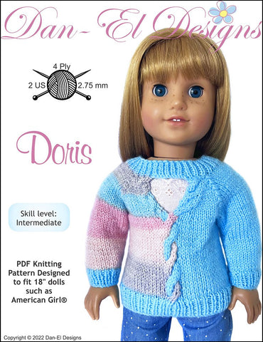 Dan-El Designs Knitting Doris 18" Doll Clothes Knitting Pattern Pixie Faire