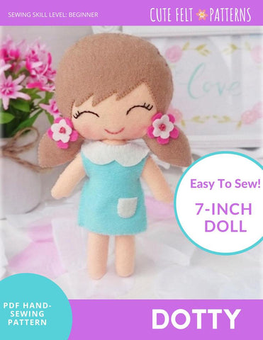 Cute Felt Patterns Hand Sewing Dotty 7" Felt Doll Hand Sewing Pattern Pixie Faire