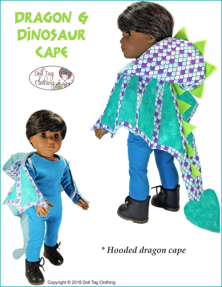 Doll Tag Clothing 18 Inch Modern Dragon and Dinosaur Cape 18" Doll Clothes Pattern Pixie Faire