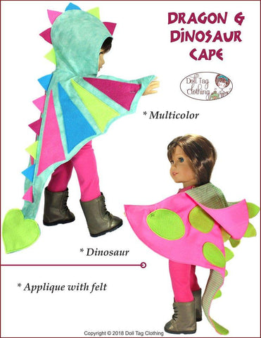 Doll Tag Clothing 18 Inch Modern Dragon and Dinosaur Cape 18" Doll Clothes Pattern Pixie Faire