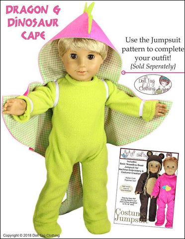 Doll Tag Clothing 18 Inch Modern Dragon and Dinosaur Cape 18" Doll Clothes Pattern Pixie Faire