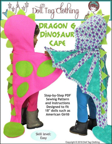 Doll Tag Clothing 18 Inch Modern Dragon and Dinosaur Cape 18" Doll Clothes Pattern Pixie Faire