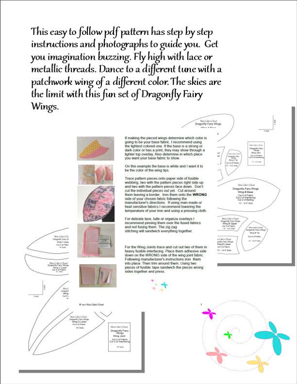Miss Cake's Closet 18 Inch Modern Dragonfly Fairy Wings 14- 18" Doll Accessory Pattern Pixie Faire