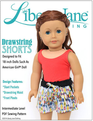 Liberty Jane 18 Inch Modern Drawstring Shorts 18" Doll Clothes Pattern Pixie Faire