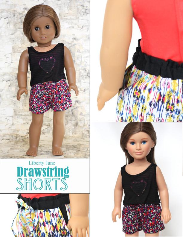 Liberty Jane 18 Inch Modern Drawstring Shorts 18" Doll Clothes Pattern Pixie Faire