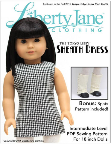 Liberty Jane 18 Inch Modern Sheath Dress and Spats 18" Doll Clothes Pattern Pixie Faire