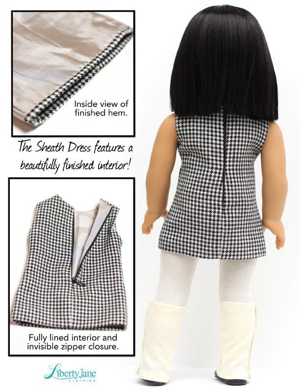 Liberty Jane 18 Inch Modern Sheath Dress and Spats 18" Doll Clothes Pattern Pixie Faire