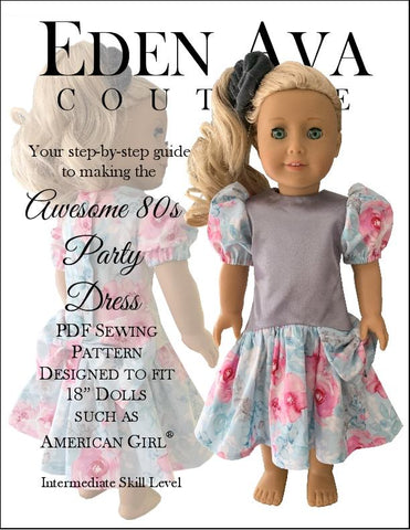 Eden Ava 18 Inch Historical Awesome 80s Party Dress 18" Doll Clothes Pattern Pixie Faire