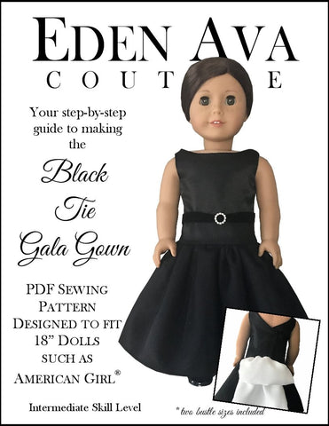 Eden Ava 18 Inch Modern Black Tie Gala Gown 18" Doll Clothes Pattern Pixie Faire