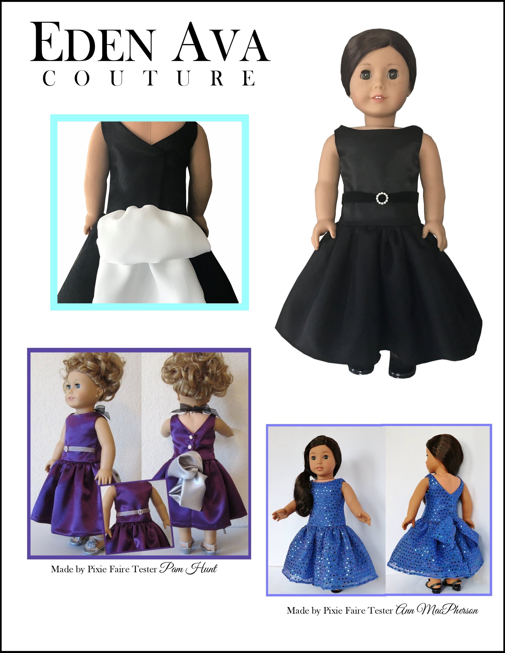 Eden Ava 18 Inch Modern Black Tie Gala Gown 18" Doll Clothes Pattern Pixie Faire