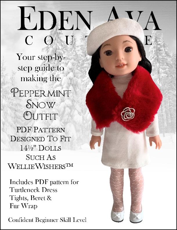 Eden Ava Couture Peppermint Snow Outfit Doll Clothes Pattern For 14.5 Dolls