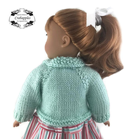 Crabapples Knitting Eyelet Cable Cardigan 18" Doll Clothes Knitting Pattern Pixie Faire