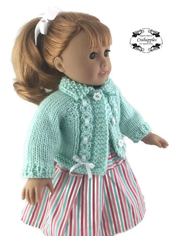 Crabapples Knitting Eyelet Cable Cardigan 18" Doll Clothes Knitting Pattern Pixie Faire