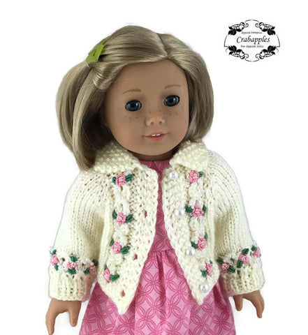 Crabapples Knitting Eyelet Cable Cardigan 18" Doll Clothes Knitting Pattern Pixie Faire