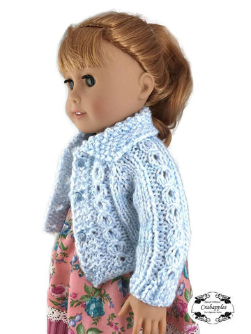 Crabapples Knitting Eyelet Cable Cardigan 18" Doll Clothes Knitting Pattern Pixie Faire