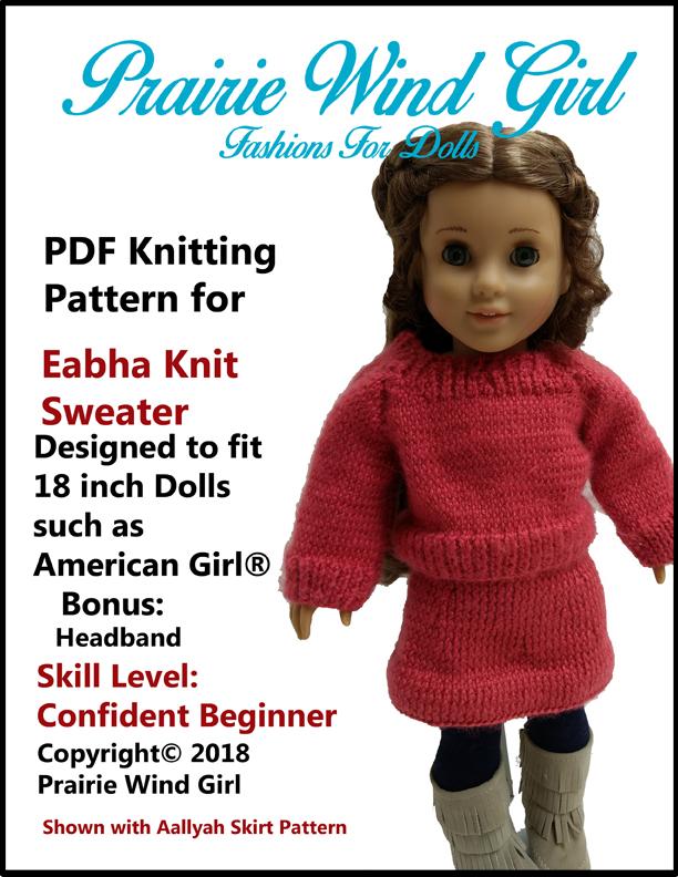 Prairie Wind Girl Knitting Eabha Knit Sweater 18" Doll Knitting Pattern Pixie Faire