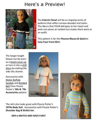 Flossie Potter 18 inch Historical Eclectic Closet Flounce Blouse & Skirt 18" Doll Clothes Pattern Pixie Faire