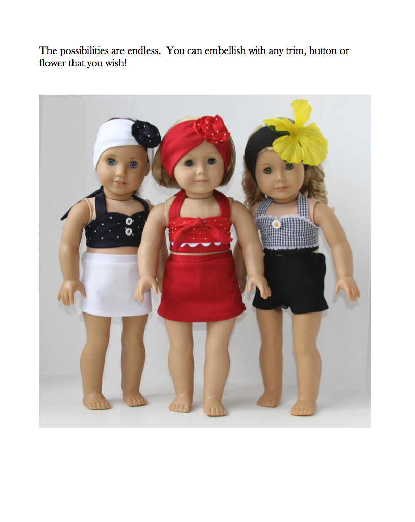 Eden Ava 18 Inch Historical 1940's Swimsuit 18" Doll Clothes Pattern Pixie Faire
