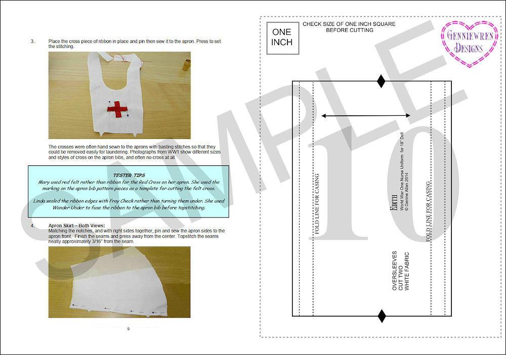 Genniewren 18 Inch Historical Edith  WW1 VAD Nurse Uniform 18" Doll Clothes Pattern Pixie Faire