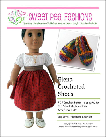 Sweet Pea Fashions Shoes Elena Crocheted Shoes 18" Doll Crochet Pattern Pixie Faire